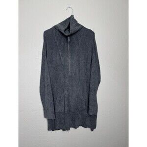 EUC Barefoot Dreams CozyChic Lite 1X Rib Half Zip Tunic Lounge Sweater Soft Gray